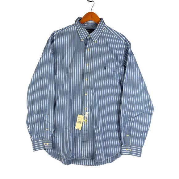 Ralph Lauren Classic Fit Button Up Striped Executive Shirt Haberdashe Blue XL 17 - Picture 1 of 9